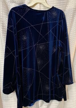 Alfred Dunner Blue Velour Geometric Sparkle Pant Suit Size 18W